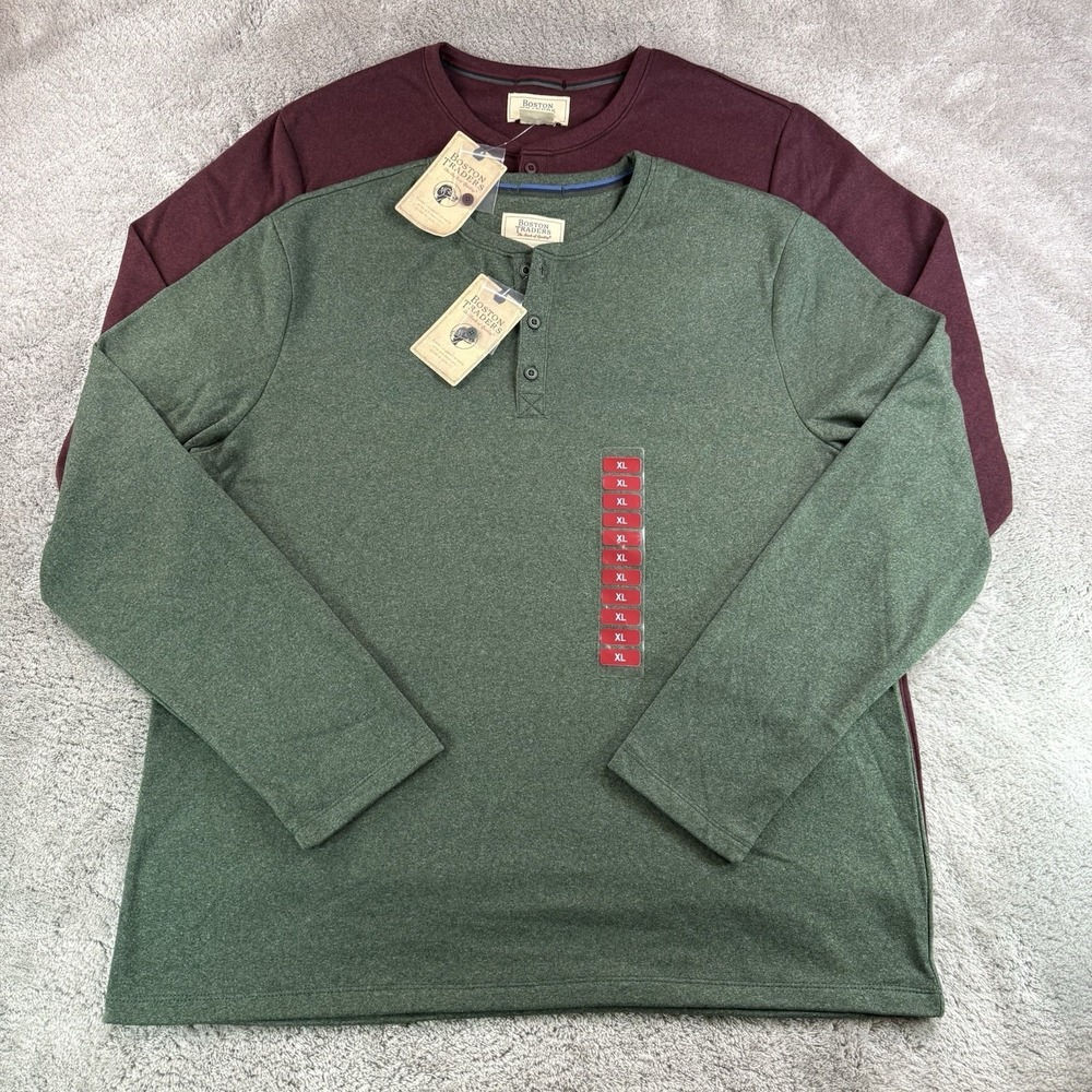 Lot 2 Boston Traders Henley Shirts Mens XL Heather Long Sleeve Casual - NWT